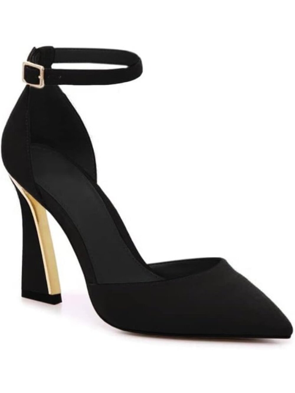 Women's Black Pumps Point Closed Toe Heels Buckle Ankle Strap D'Orsay Heels
